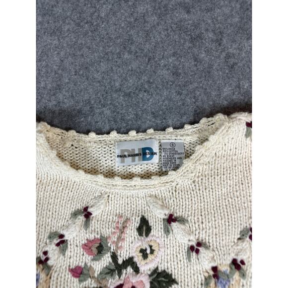 Vintage 90s Paul Harris Floral Sweater Womens S Knit Fair Isle Cozy Cottagecore - Picture 2 of 5